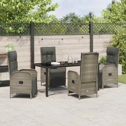 Tuin eettafelset met kussen 5 pcs Grijs poly rattan
