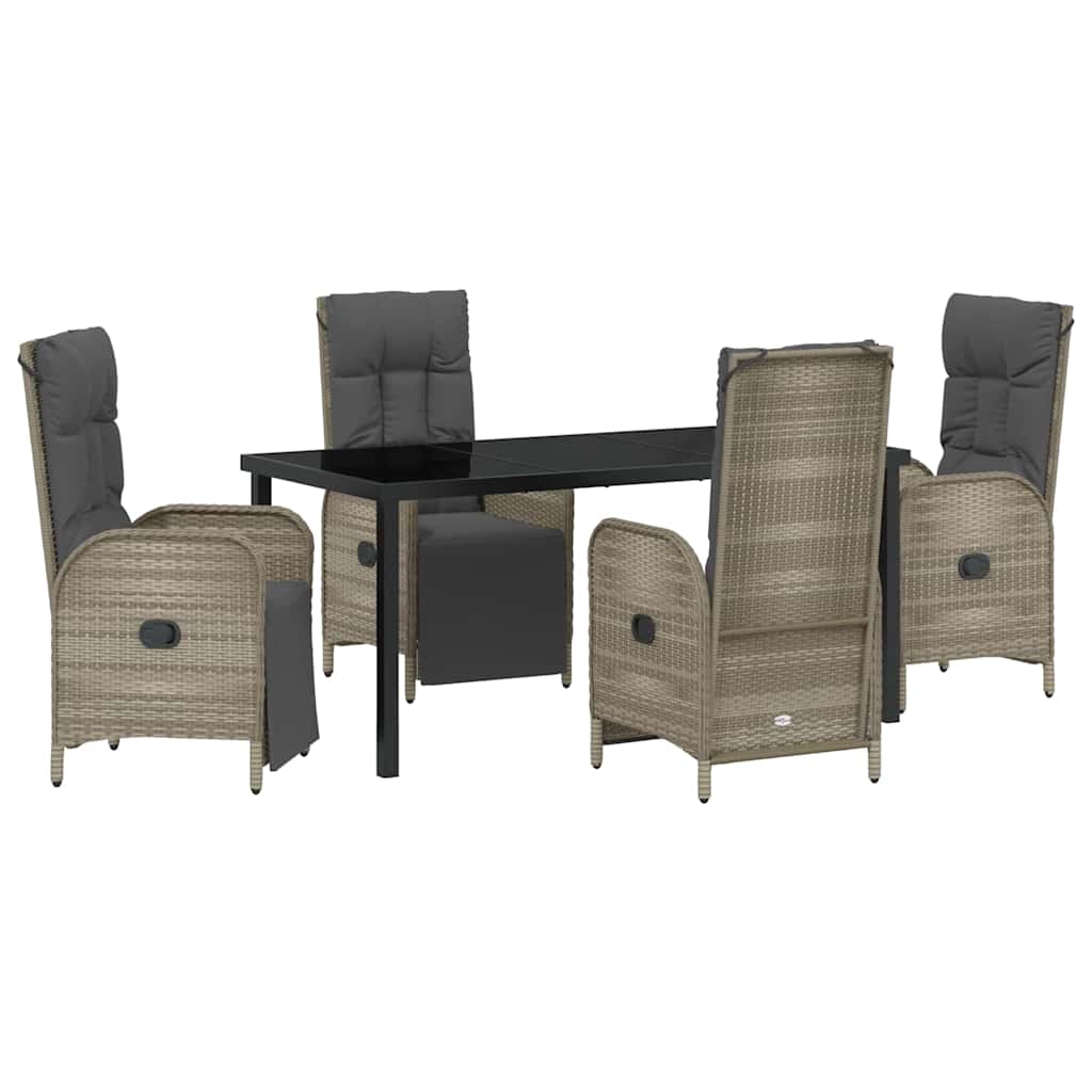 Tuin eettafelset met kussen 5 pcs Grijs poly rattan