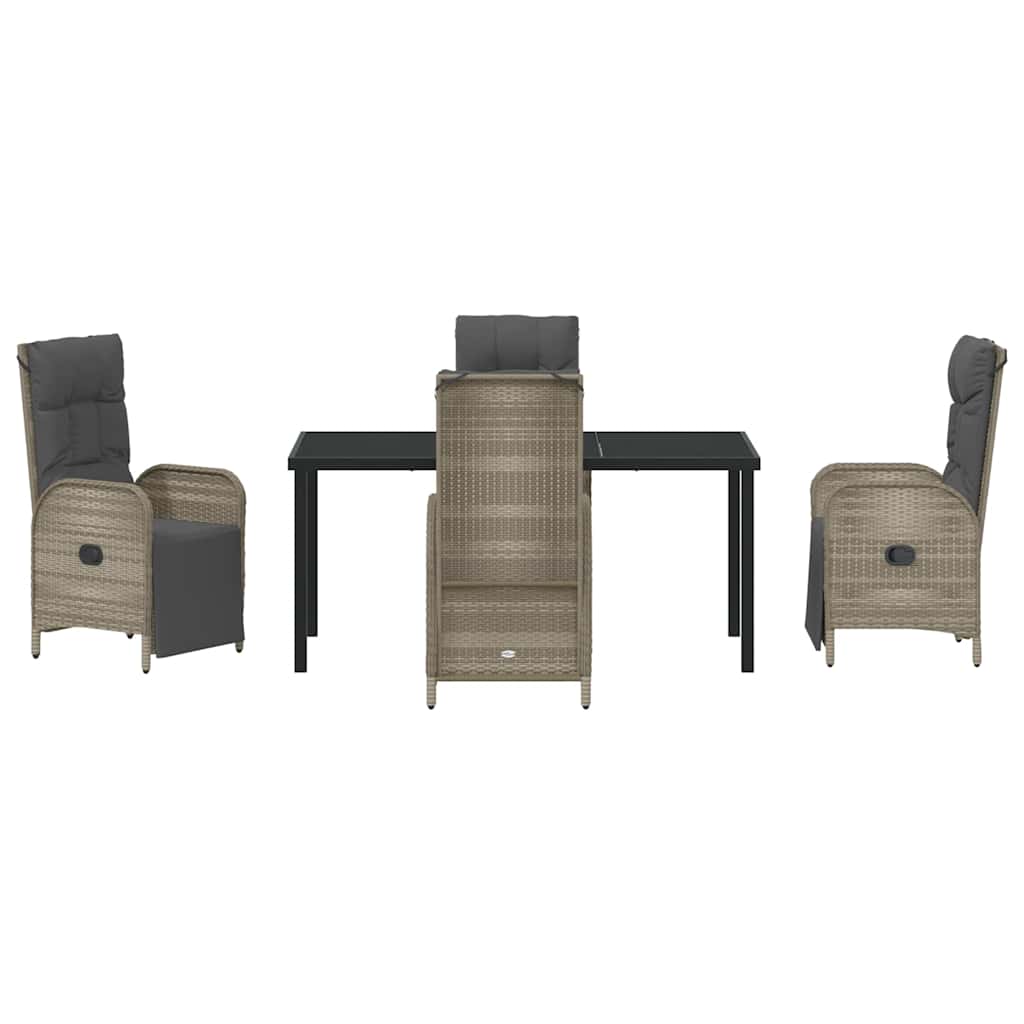 Tuin eettafelset met kussen 5 pcs Grijs poly rattan