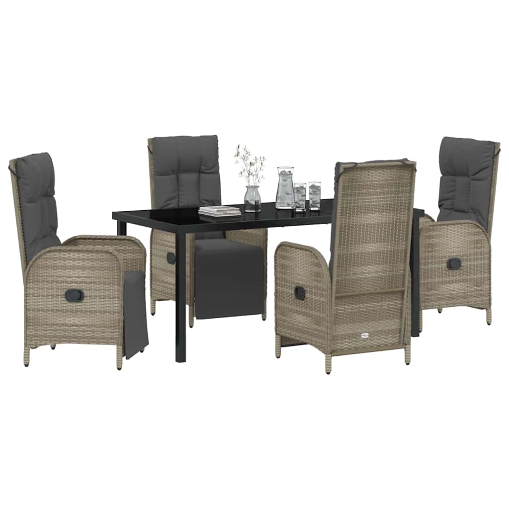 Tuin eettafelset met kussen 5 pcs Grijs poly rattan