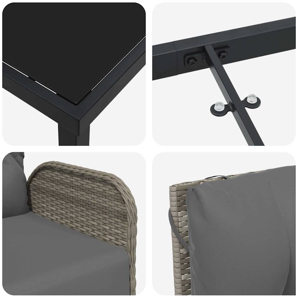 Tuin eettafelset met kussen 7 pcs Grijs poly rattan