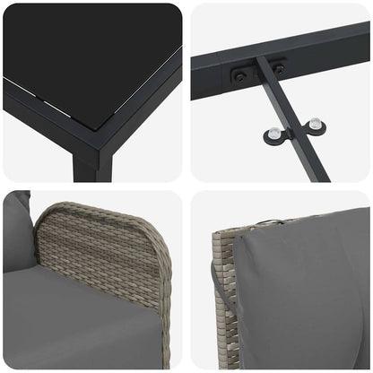 Tuin eettafelset met kussen 7 pcs Grijs poly rattan