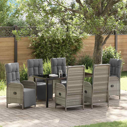 Tuin eettafelset met kussen 7 pcs Grijs poly rattan