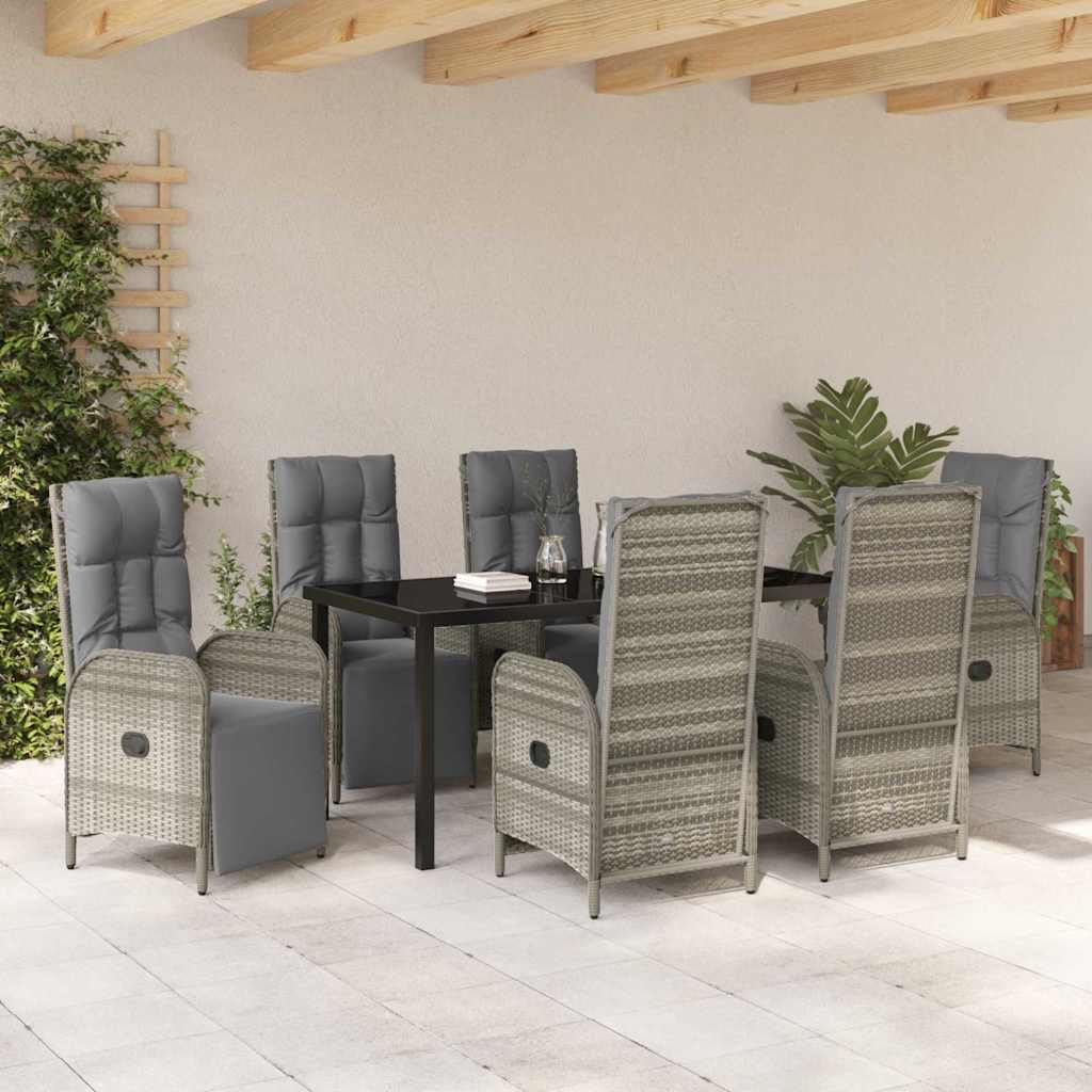 Tuin eettafelset met kussen 7 pcs Grijs poly rattan
