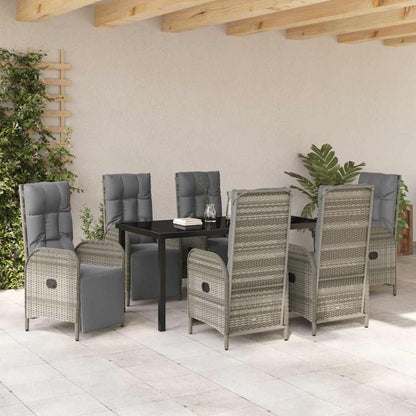 Tuin eettafelset met kussen 7 pcs Grijs poly rattan