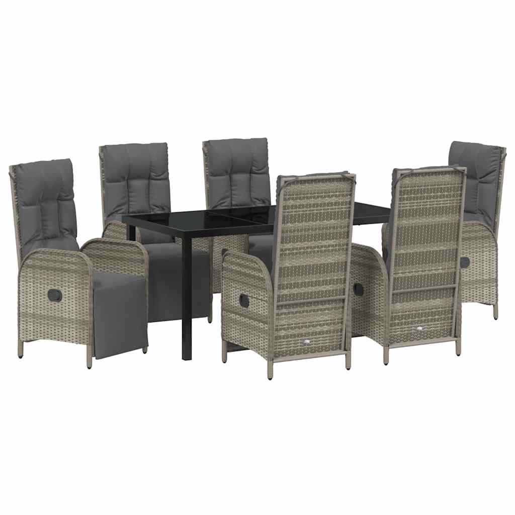 Tuin eettafelset met kussen 7 pcs Grijs poly rattan