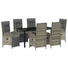 Tuin eettafelset met kussen 7 pcs Grijs poly rattan