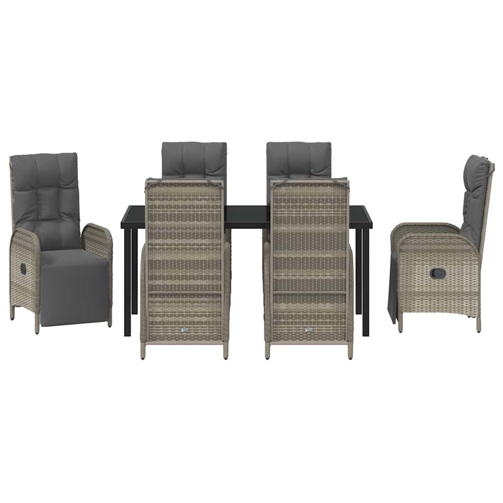 Tuin eettafelset met kussen 7 pcs Grijs poly rattan
