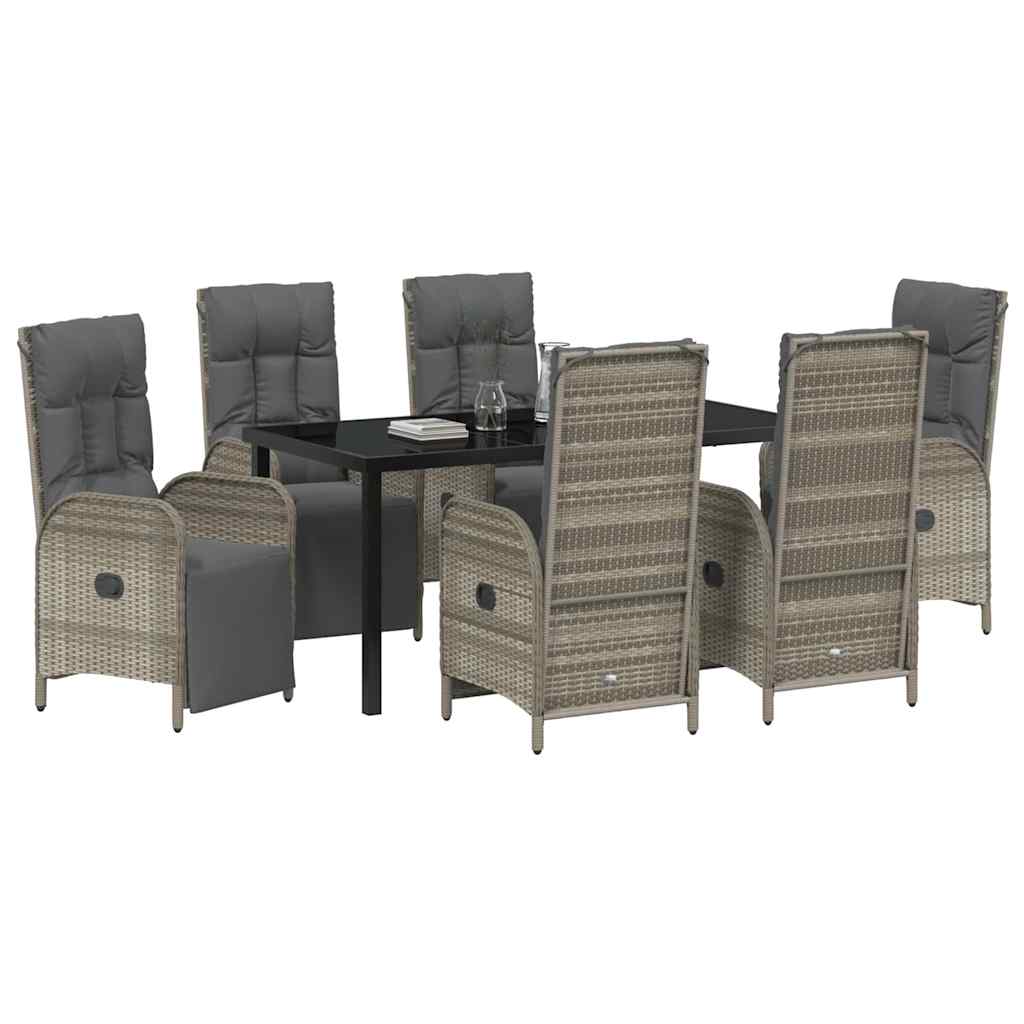 Tuin eettafelset met kussen 7 pcs Grijs poly rattan