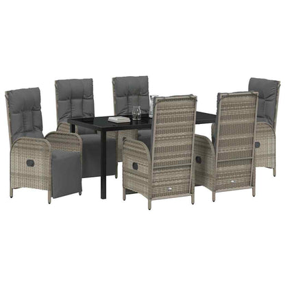 Tuin eettafelset met kussen 7 pcs Grijs poly rattan