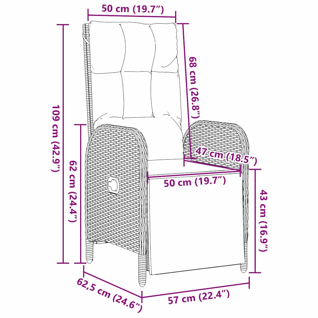 Tuin eettafelset met kussen 7 pcs Grijs poly rattan