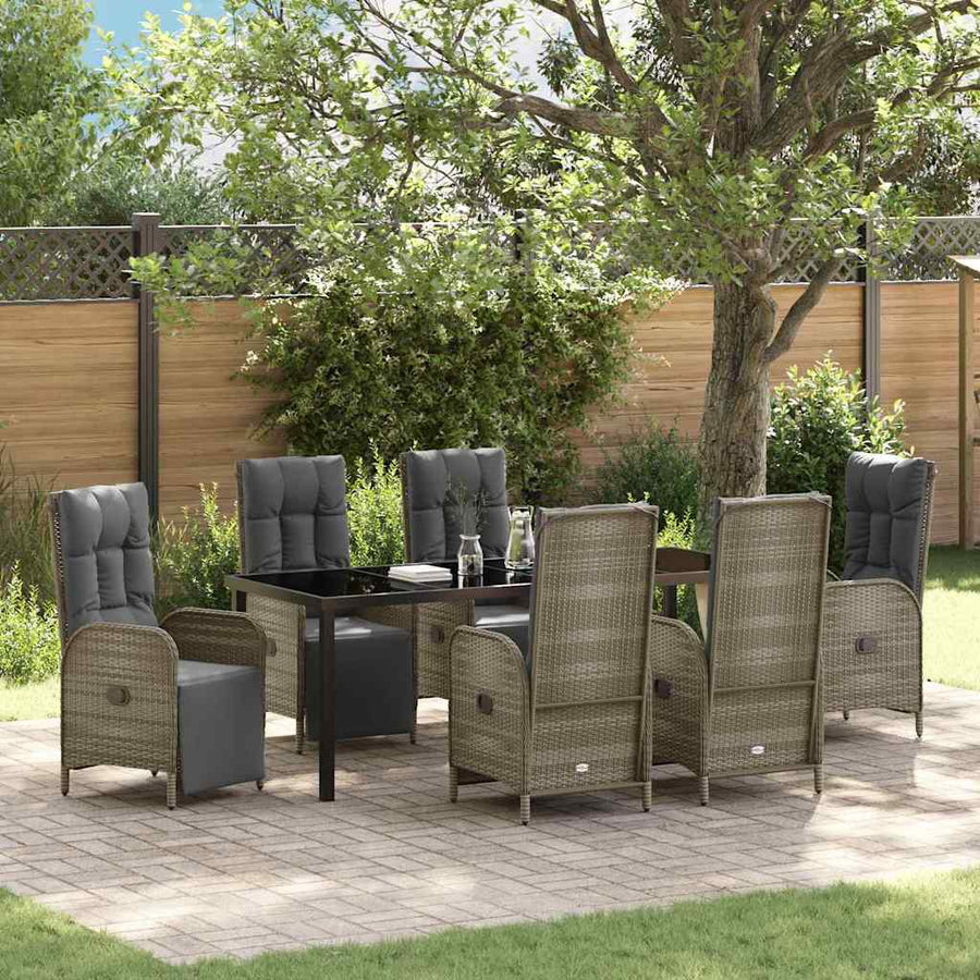 Tuin eettafelset met kussen 7 pcs Grijs poly rattan