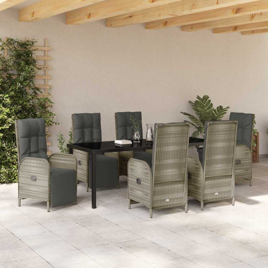 Tuin eettafelset met kussen 7 pcs Grijs poly rattan