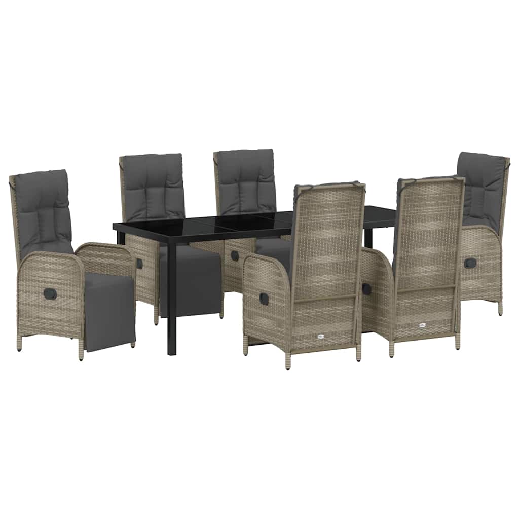 Tuin eettafelset met kussen 7 pcs Grijs poly rattan