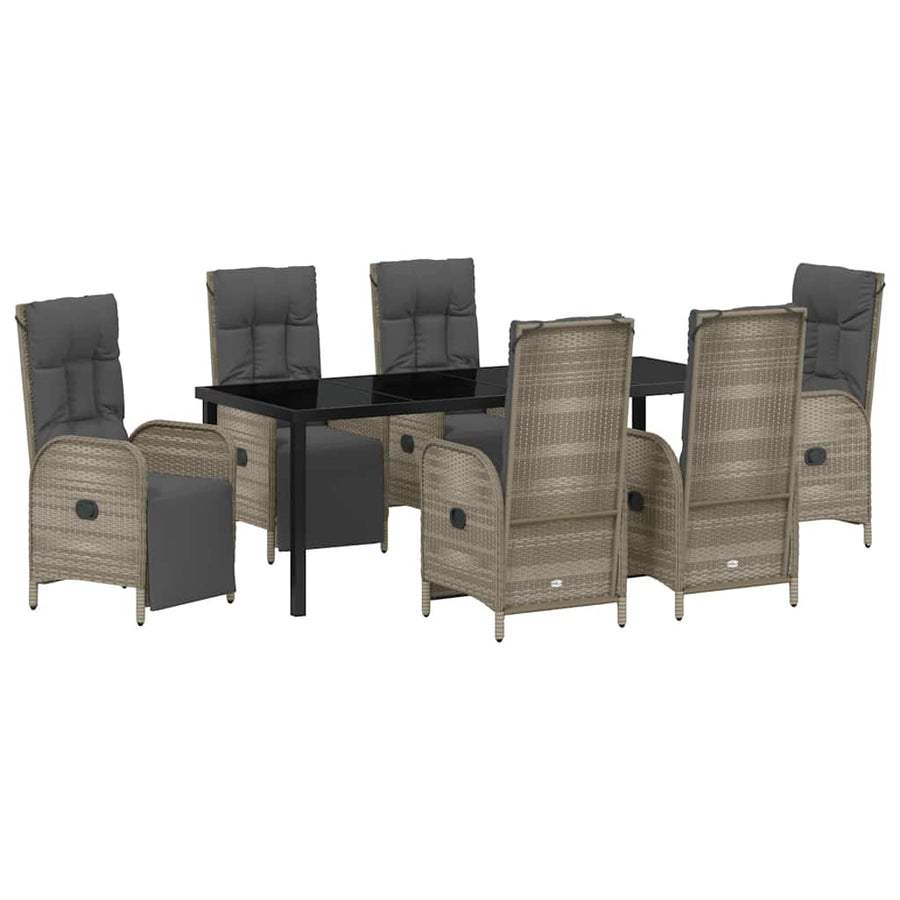 Tuin eettafelset met kussen 7 pcs Grijs poly rattan