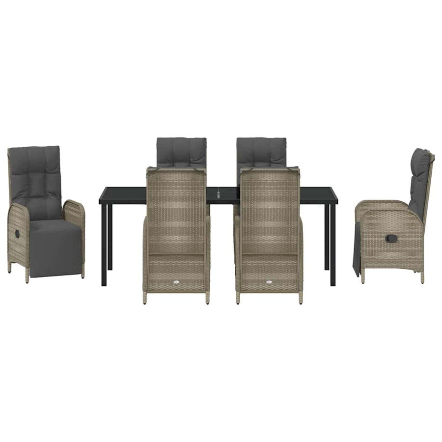 Tuin eettafelset met kussen 7 pcs Grijs poly rattan