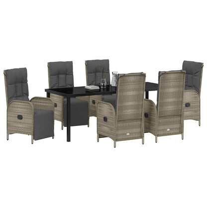 Tuin eettafelset met kussen 7 pcs Grijs poly rattan