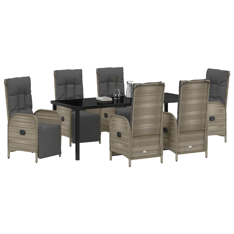 Tuin eettafelset met kussen 7 pcs Grijs poly rattan