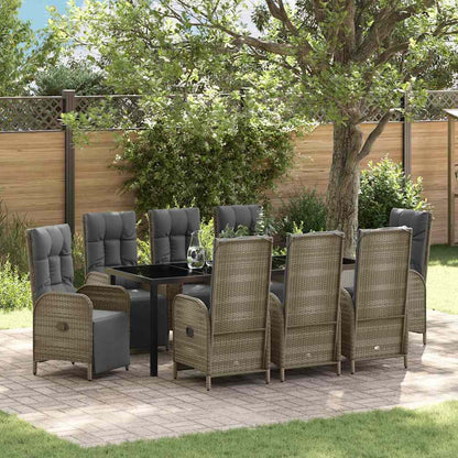 Tuin eettafelset met kussen 9 pcs Grijs poly rattan