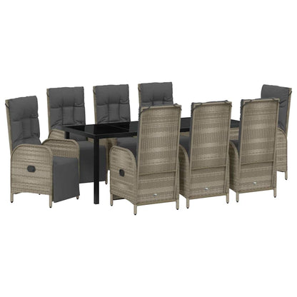Tuin eettafelset met kussen 9 pcs Grijs poly rattan