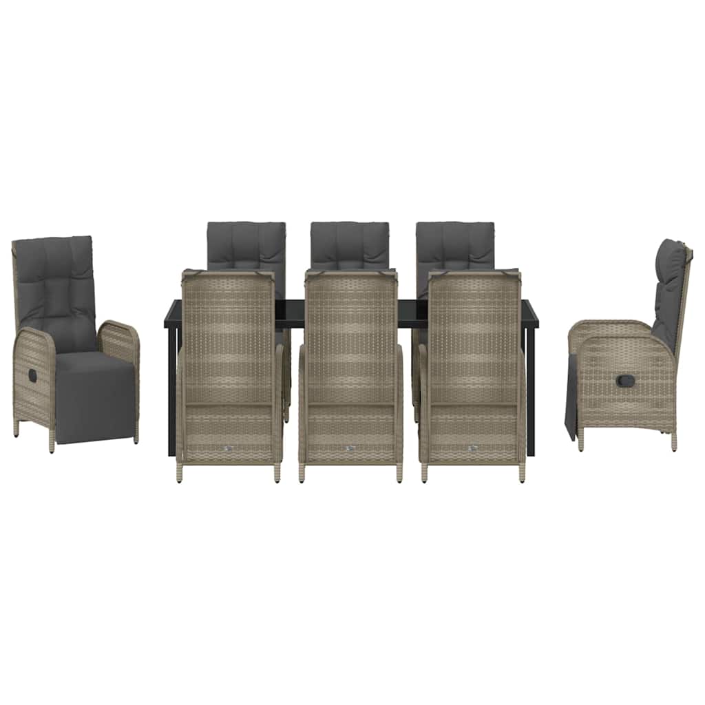 Tuin eettafelset met kussen 9 pcs Grijs poly rattan