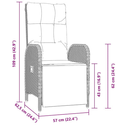 Tuin eettafelset met kussen 9 pcs Grijs poly rattan
