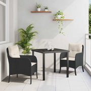 Tuin eettafelset poly rattan 3-delig zwart