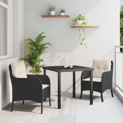 Tuin eettafelset met kussen 3 pcs Zwart poly rattan