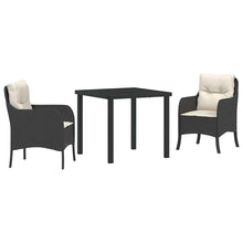 Tuin eettafelset met kussen 3 pcs Zwart poly rattan