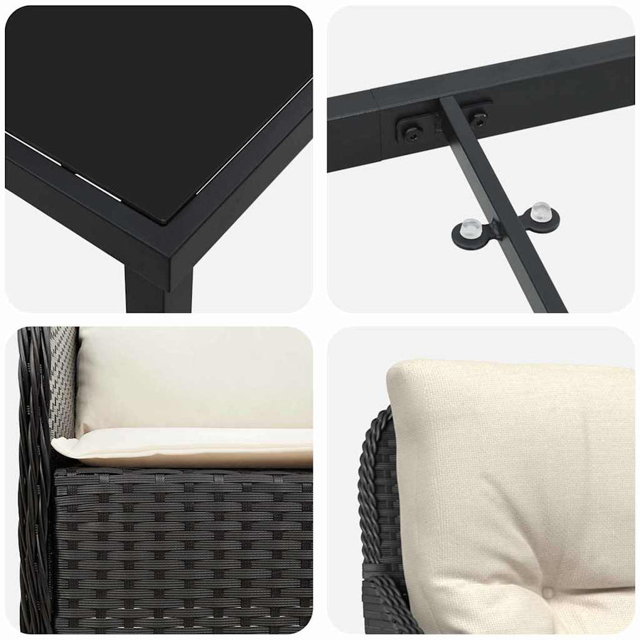 Tuin Eettafelset Met Kussen 7 Pcs Zwart Poly Rattan
