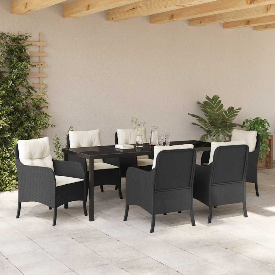 Tuin Eettafelset Met Kussen 7 Pcs Zwart Poly Rattan