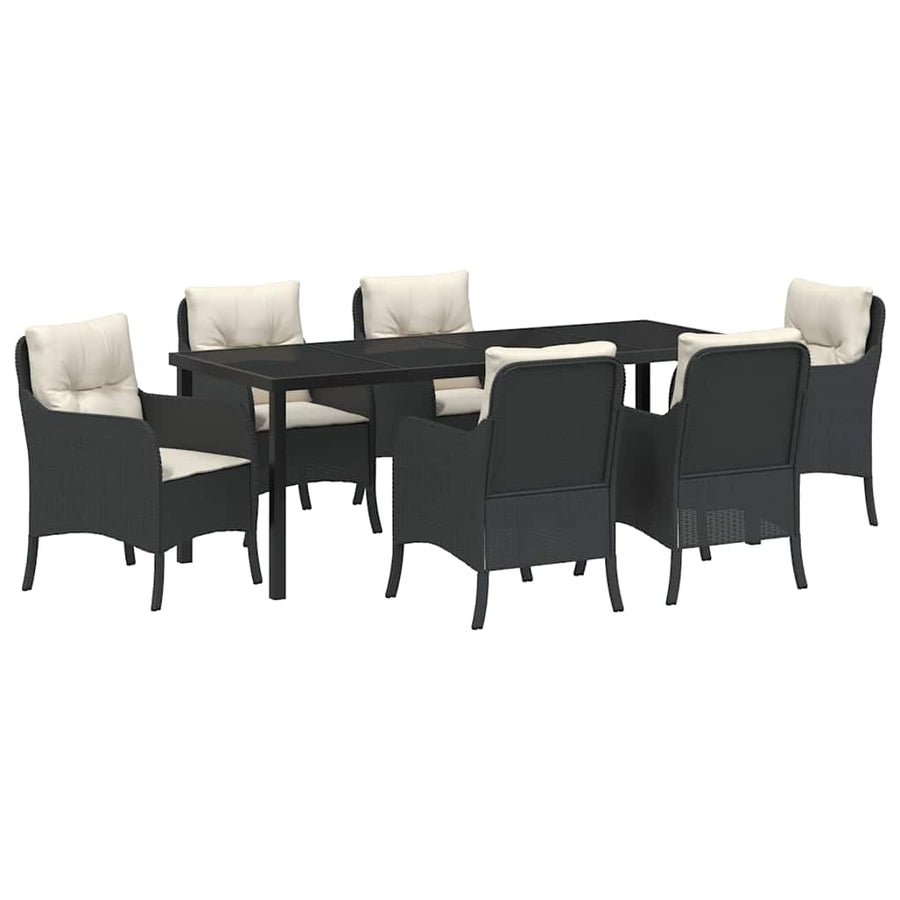 Tuin Eettafelset Met Kussen 7 Pcs Zwart Poly Rattan