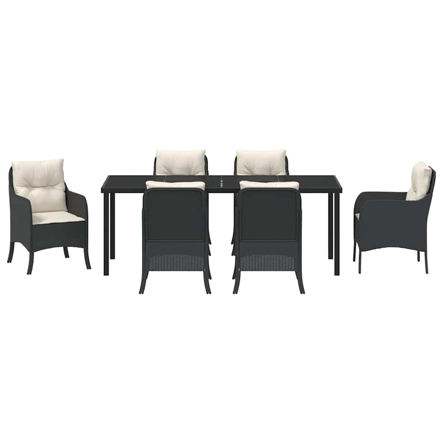 Tuin Eettafelset Met Kussen 7 Pcs Zwart Poly Rattan