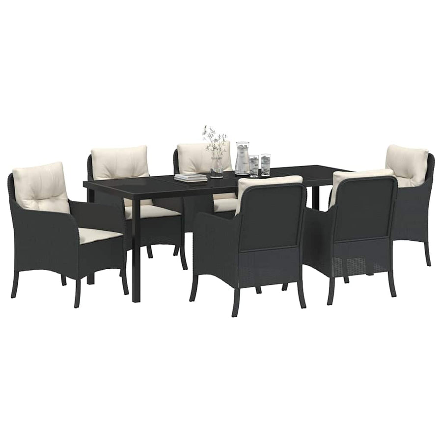 Tuin Eettafelset Met Kussen 7 Pcs Zwart Poly Rattan