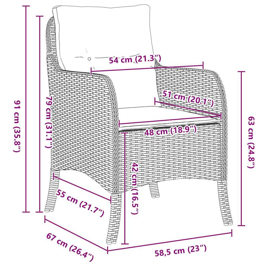 Tuin Eettafelset Met Kussen 7 Pcs Zwart Poly Rattan