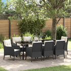 Tuin eettafelset 9-delig poly rattan zwart