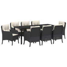 Tuin Eettafelset Met Kussen 9 Pcs Zwart Poly Rattan
