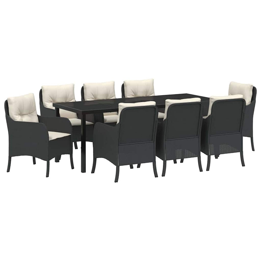 Tuin Eettafelset Met Kussen 9 Pcs Zwart Poly Rattan