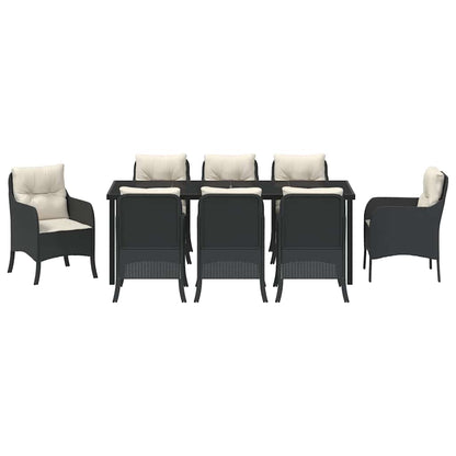 Tuin Eettafelset Met Kussen 9 Pcs Zwart Poly Rattan