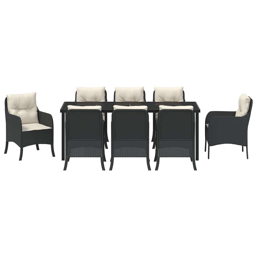 Tuin Eettafelset Met Kussen 9 Pcs Zwart Poly Rattan