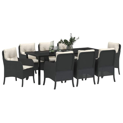 Tuin Eettafelset Met Kussen 9 Pcs Zwart Poly Rattan