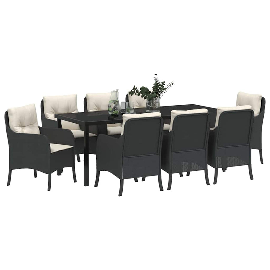 Tuin Eettafelset Met Kussen 9 Pcs Zwart Poly Rattan