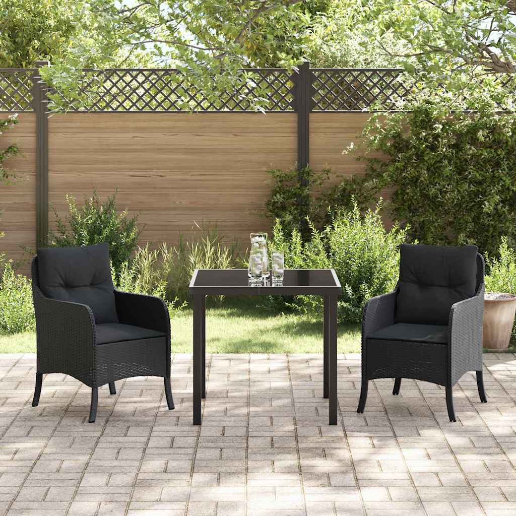 Tuin eettafelset met kussen 3 pcs Zwart poly rattan
