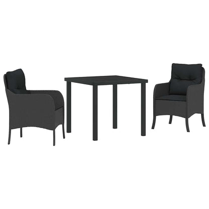 Tuin eettafelset met kussen 3 pcs Zwart poly rattan