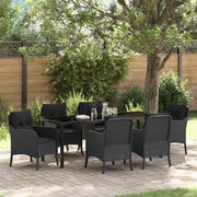 Tuinset poly rattan 7-delig zwart met kussens