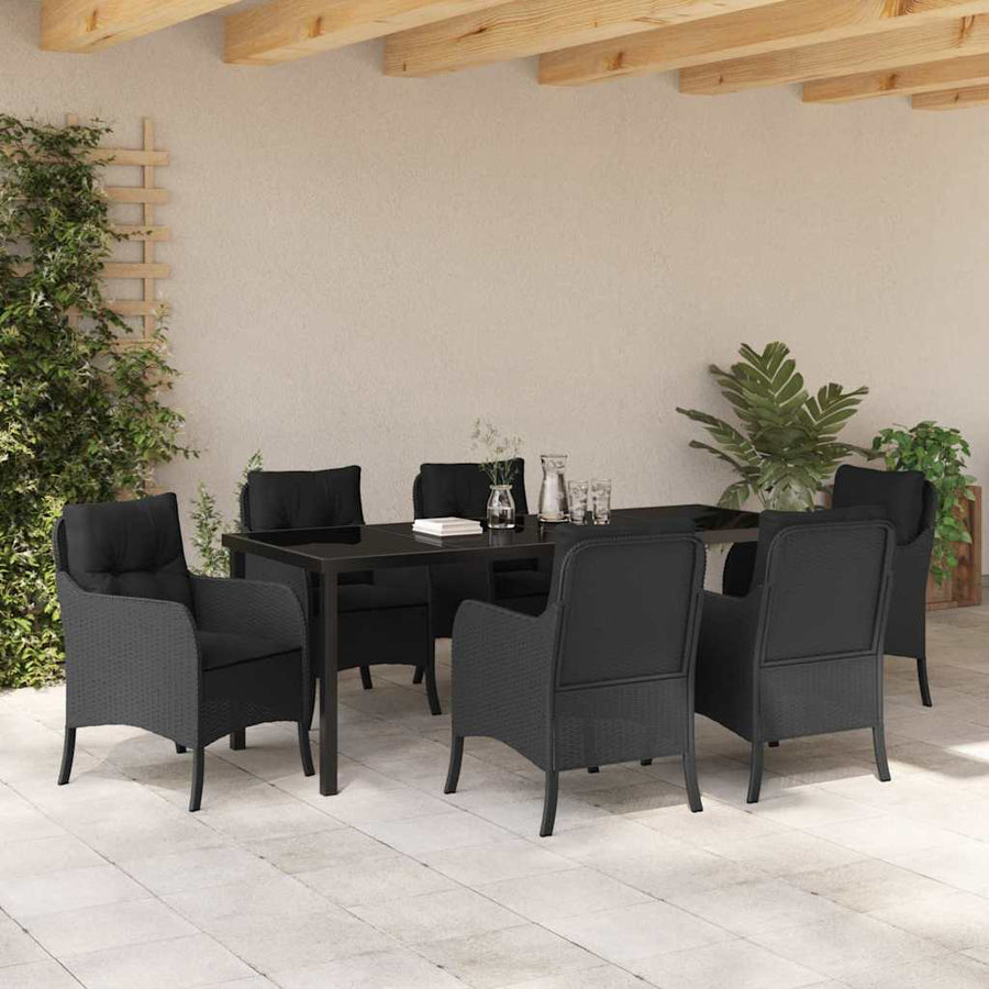 Tuin Eettafelset Met Kussen 7 Pcs Zwart Poly Rattan