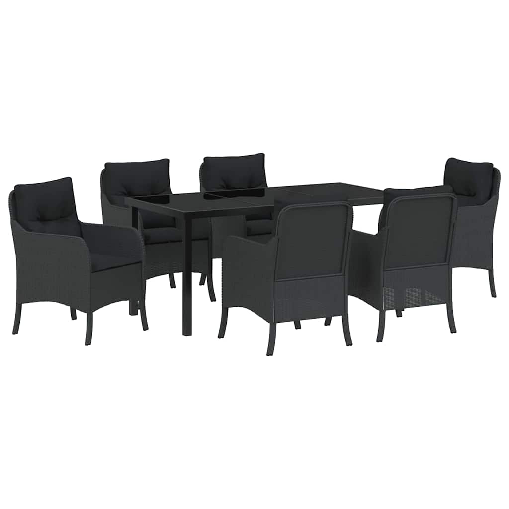 Tuin Eettafelset Met Kussen 7 Pcs Zwart Poly Rattan