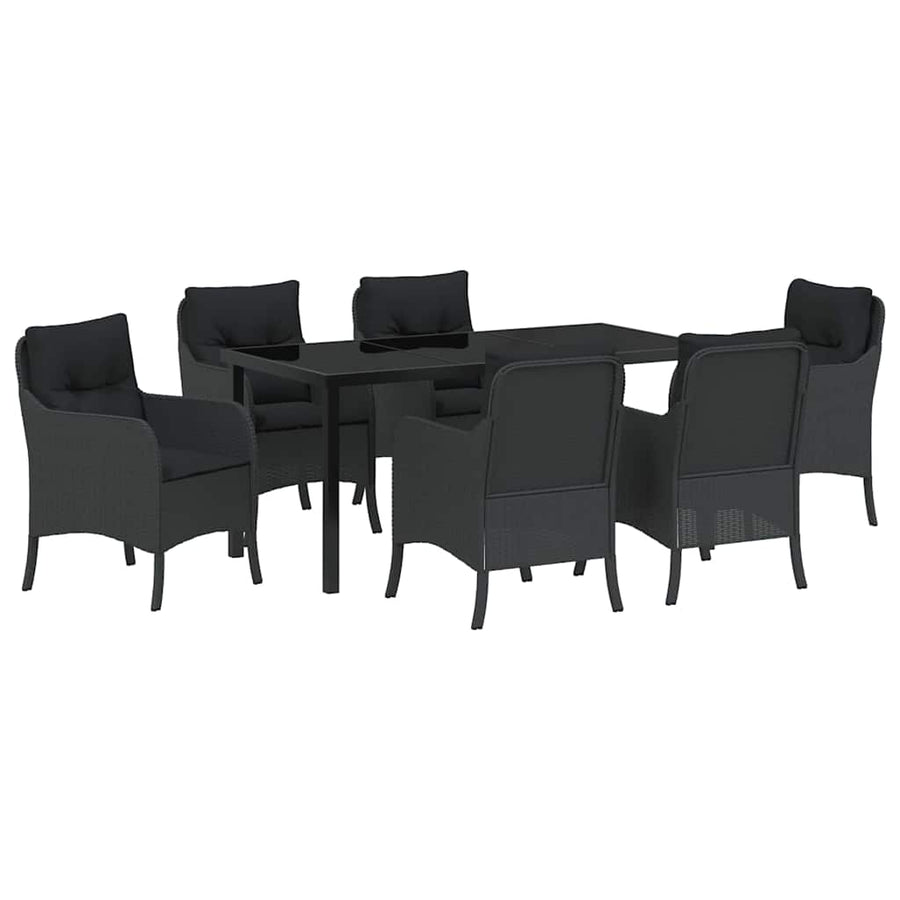 Tuin Eettafelset Met Kussen 7 Pcs Zwart Poly Rattan