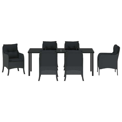 Tuin Eettafelset Met Kussen 7 Pcs Zwart Poly Rattan
