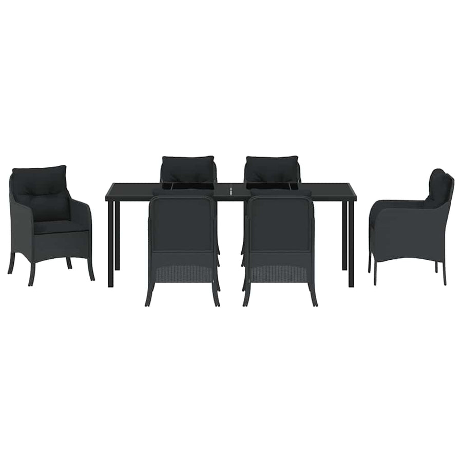 Tuin Eettafelset Met Kussen 7 Pcs Zwart Poly Rattan